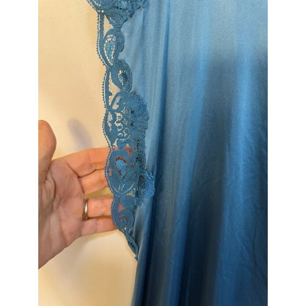 Vintage Miss Elaine Nightgown Dress Babydoll Turquoise blue Nylon Large Made USA